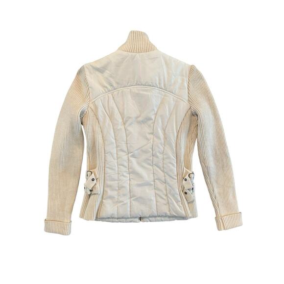 RARE Sole Cor Knitwear Cream Quilted Sweater Jacket Size Petite Ribbed Sleeve - Picture 7 of 8